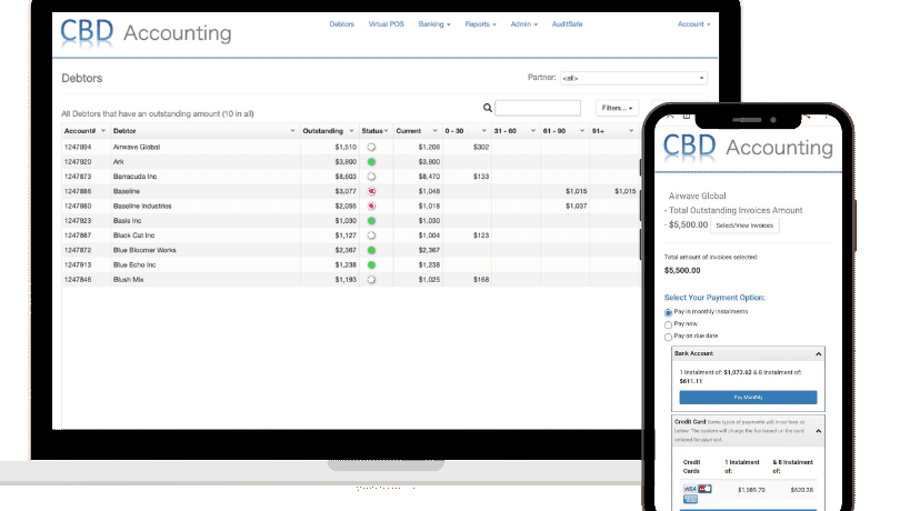 Apxium Collect — CBD Accounting platform shown on laptop and phone